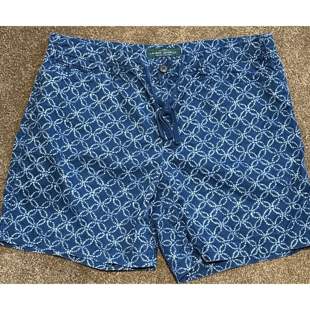 Lrl by Ralph Lauren denim shorts 12 women 100% cotton Soft Relax Blue‎ White